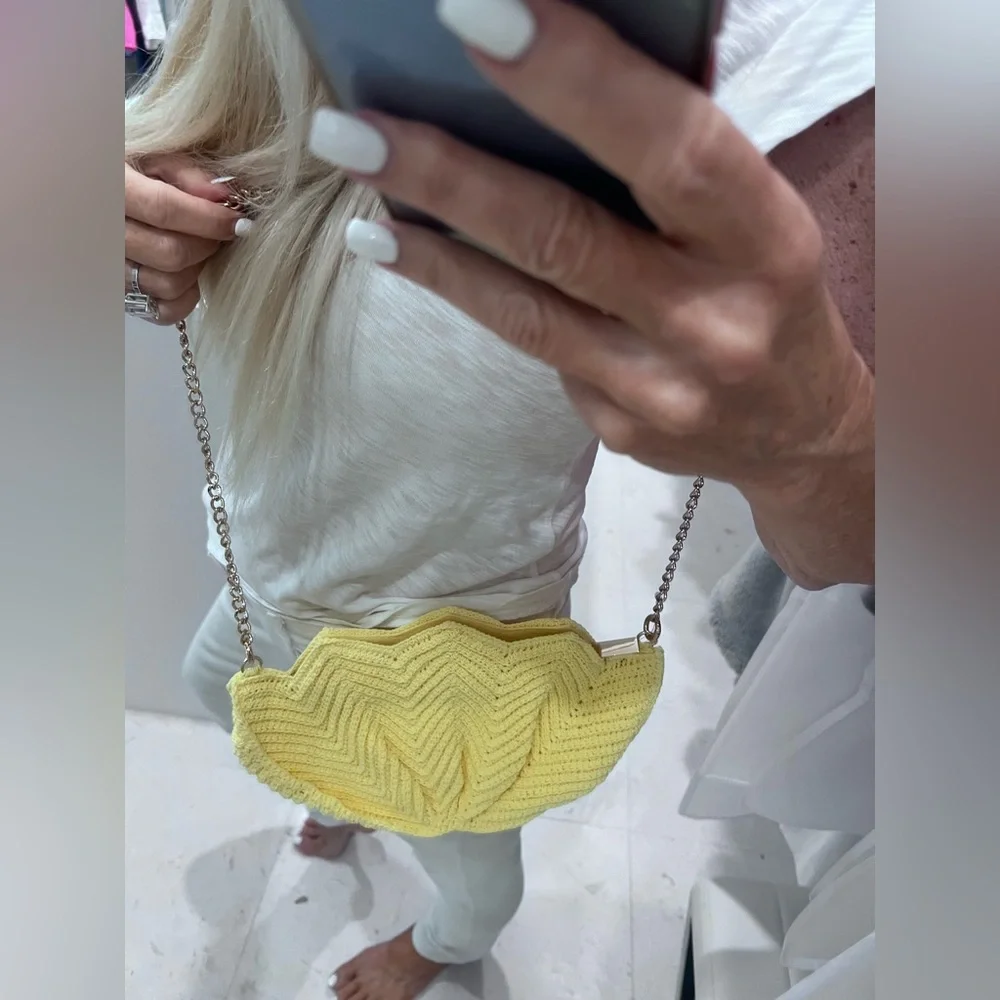 NEW! & OTHER STORIES crochet shell crossbody clutch chain bag yellow